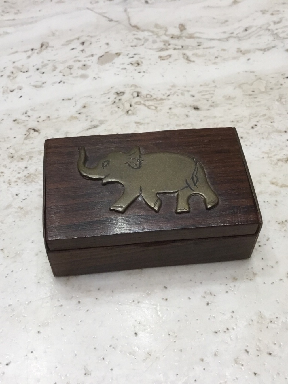 Vintage Wooden Ring Box Featuring inlay Elephant decorative design from India